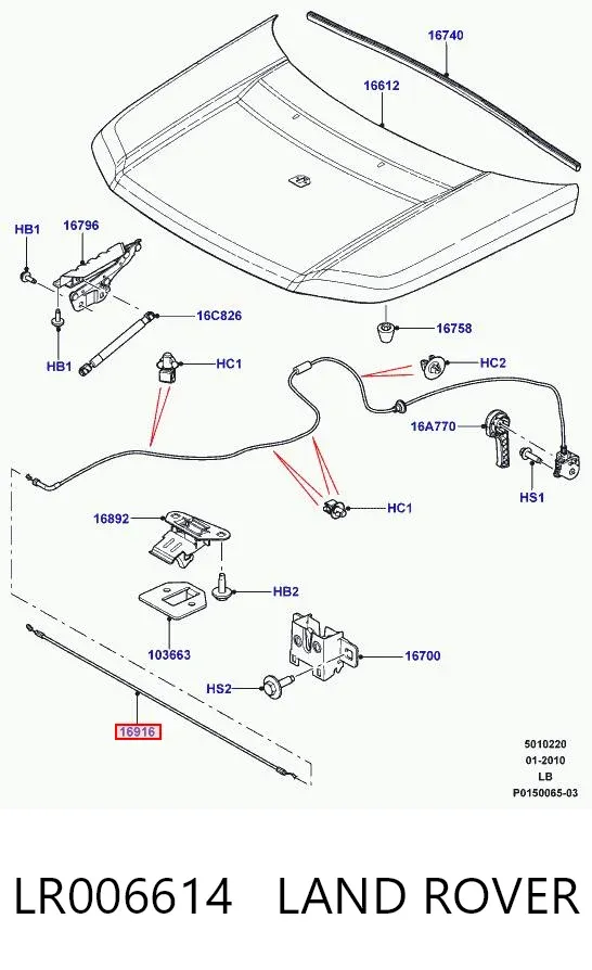 Cable de capó del motor LR006614 Land Rover