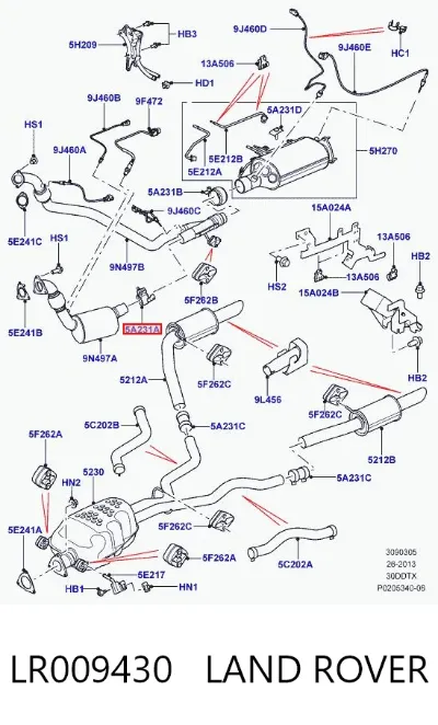 Abrazadera del colector de escape LAND ROVER LR009430