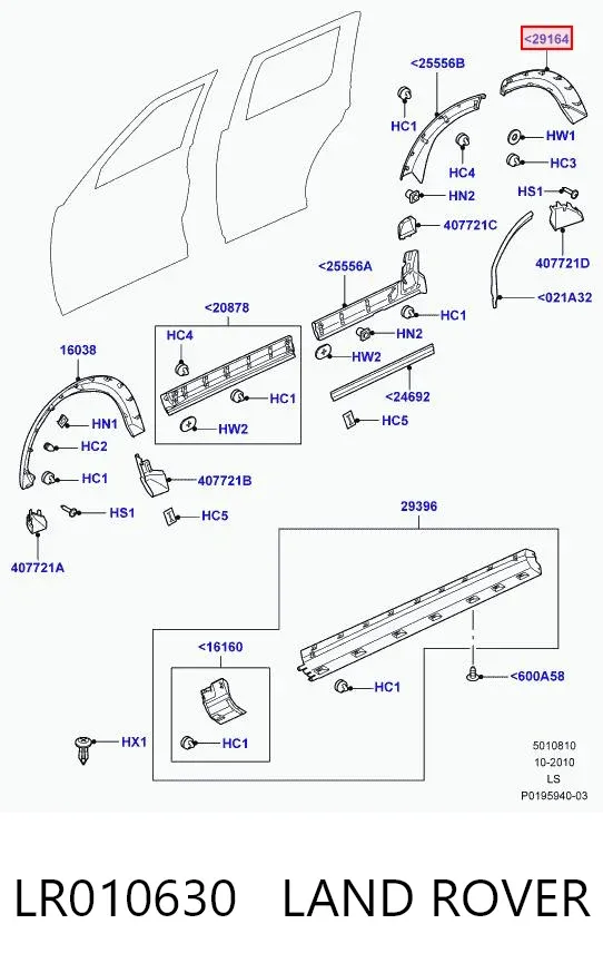 Extensión de la aleta trasera izquierda LR010630 Land Rover