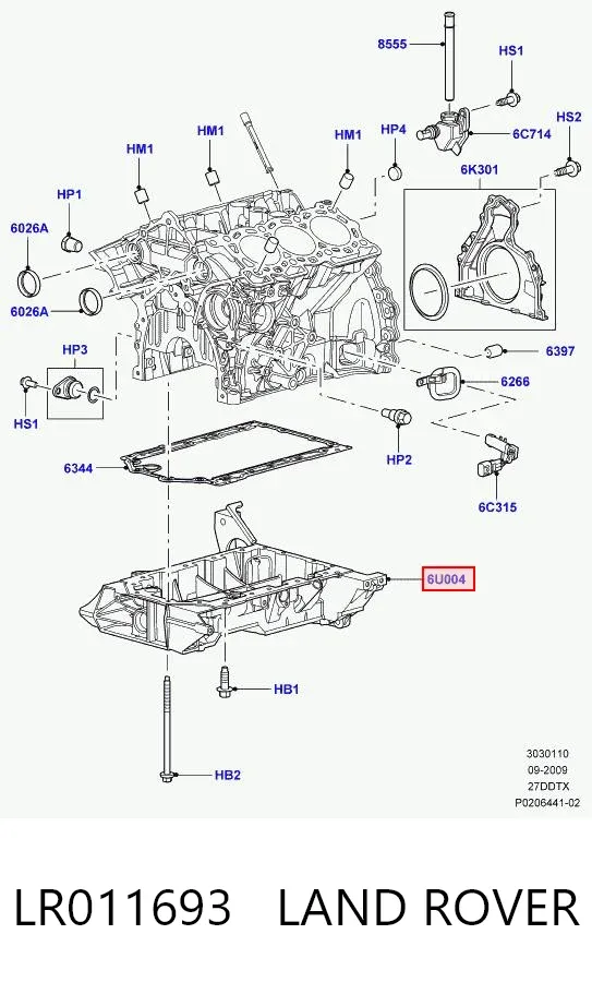 Cárter de aceite, parte superior LR011693 Land Rover