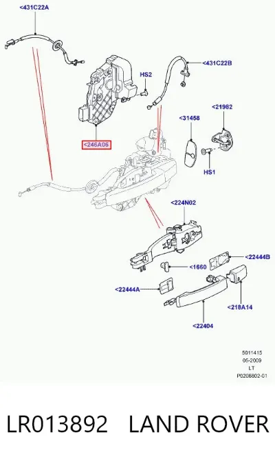 Cerradura de puerta trasera izquierda LAND ROVER LR013892
