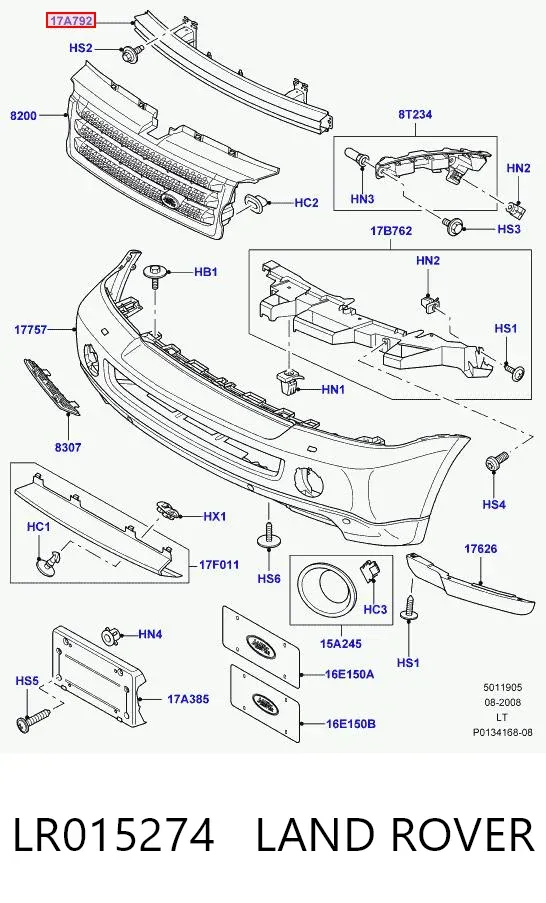 Refuerzo parachoque delantero LR015274 Land Rover