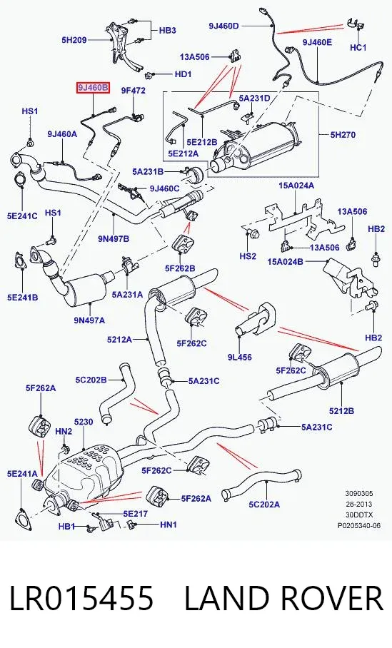 Sensor de temperatura de gases de escape antes del catalizador LR015455 Land Rover