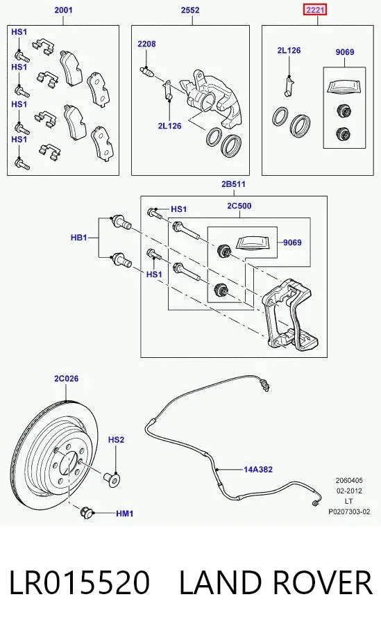Kit de reparación de pinzas de freno trasero LR015520 Land Rover