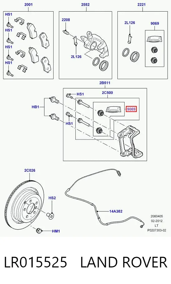 Kit de reparación de pinzas de freno trasero LR015525 Land Rover
