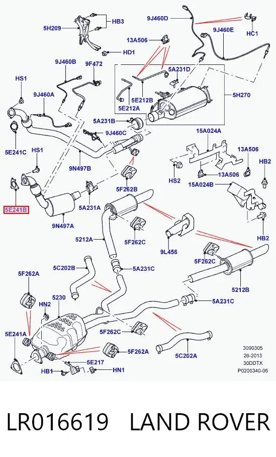 Junta de escape LR016619 Land Rover