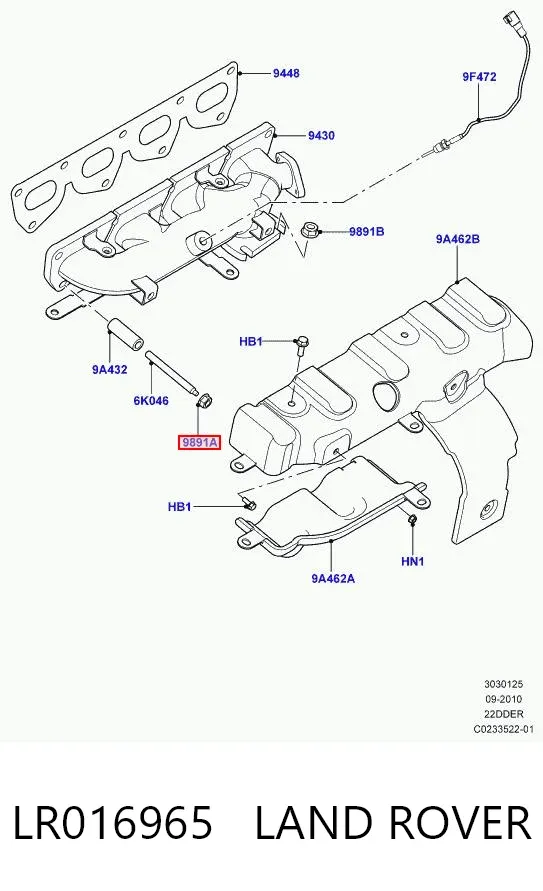 Tuerca de fijación del tubo de escape LR016965 Land Rover