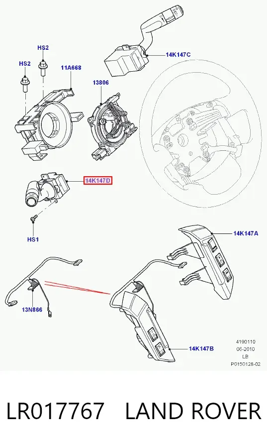 Conmutador izquierdo de la columna de dirección LR017767 Land Rover
