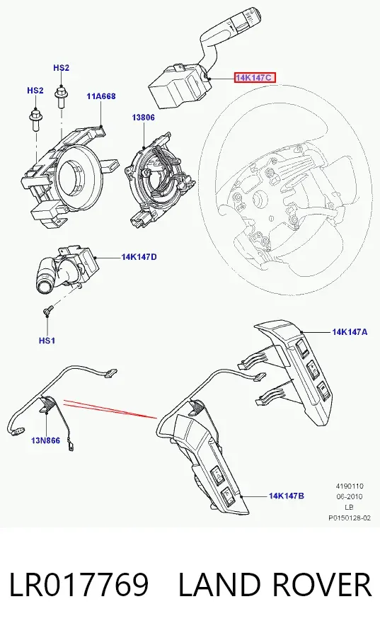 Conmutador derecho de la columna de dirección LR017769 Land Rover