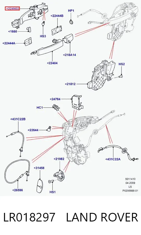 Soporte de manija exterior de puerta delantera derecha LR018297 Land Rover