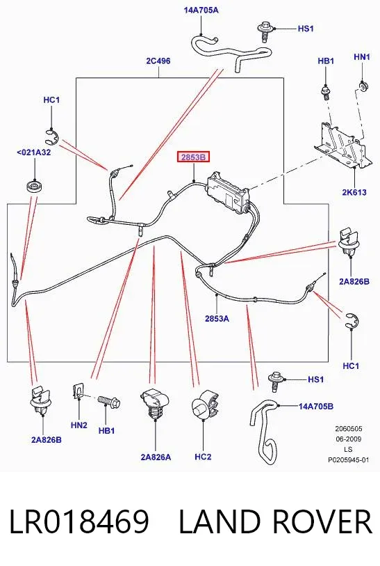 Cable de freno de mano trasero derecho LR018469 Land Rover