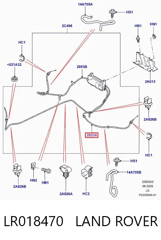 Cable de freno de mano trasero izquierdo LR018470 Land Rover