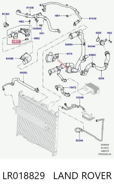 Junta de la carcasa del termostato LAND ROVER LR018829