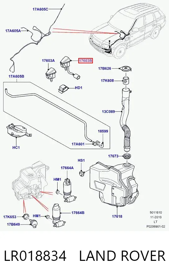 Boquilla del lavaparabrisas LR018834 Land Rover