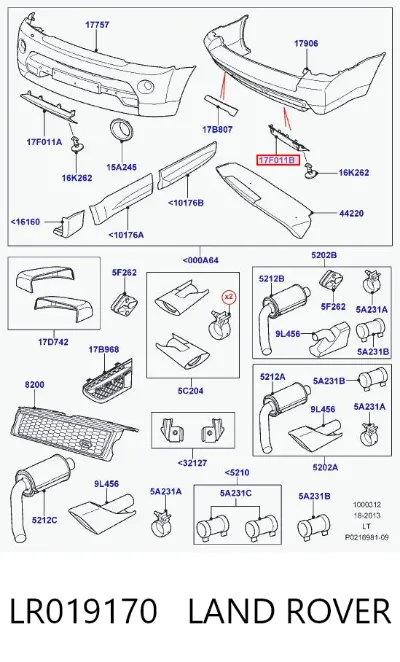 Moldura central del parachoques trasero LAND ROVER LR019170