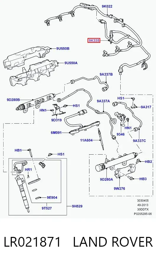 Tubería de retorno de combustible de los inyectores LR021871 Land Rover