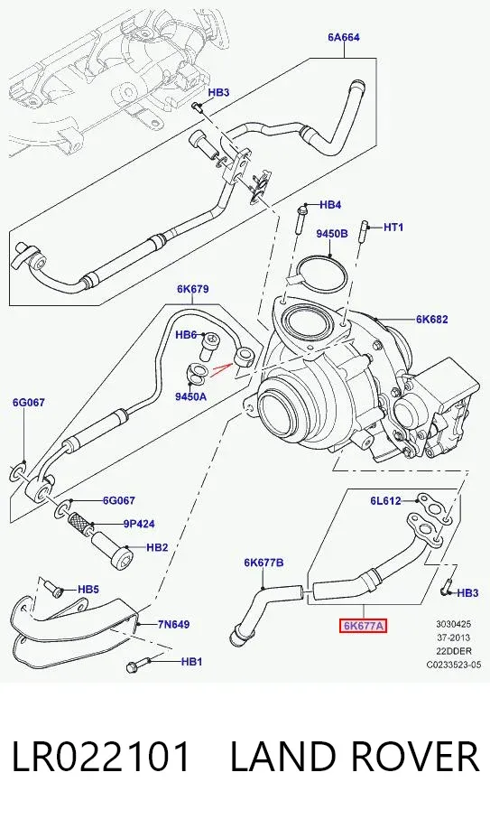 Tubo de drenaje de aceite de turbocompresor LR022101 Land Rover