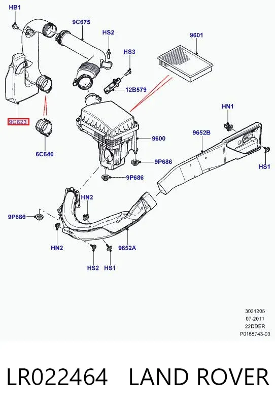 Tubo de admisión de aire al turbocompresor LR022464 Land Rover