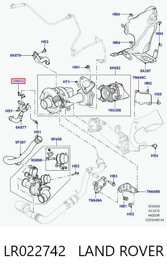 Junta de manguera de drenaje de aceite de turbina LR022742 Land Rover
