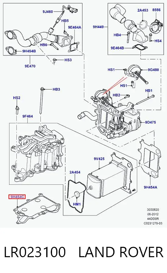 Junta del enfriador EGR del sistema de recirculación de gases LR023100 Land Rover