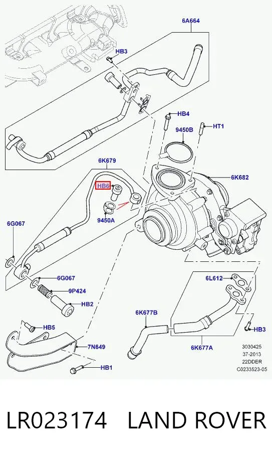 Perno de tubo de alimentación de aceite de turbocompresor LR023174 Land Rover