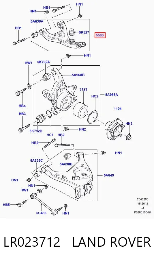 Brazo superior izquierdo de la suspensión trasera LR023712 Land Rover