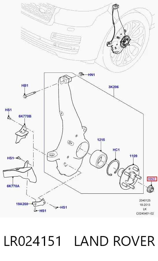 Tuerca del cubo de la rueda delantera LR024151 Land Rover