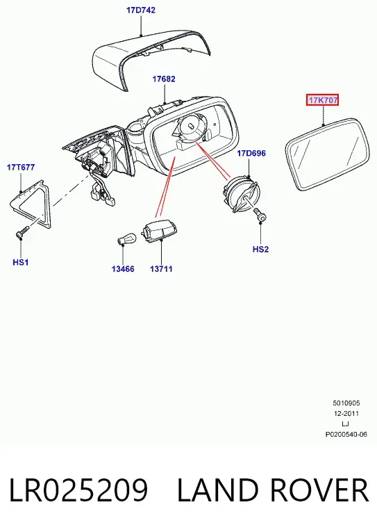 Cristal de espejo retrovisor exterior izquierdo LR025209 Land Rover