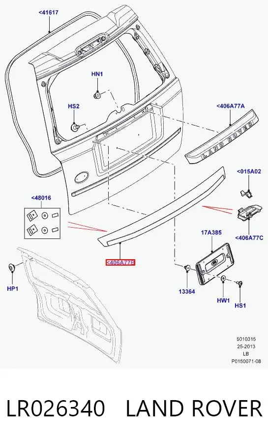 Moldura de la tapa del maletero LR026340 Land Rover