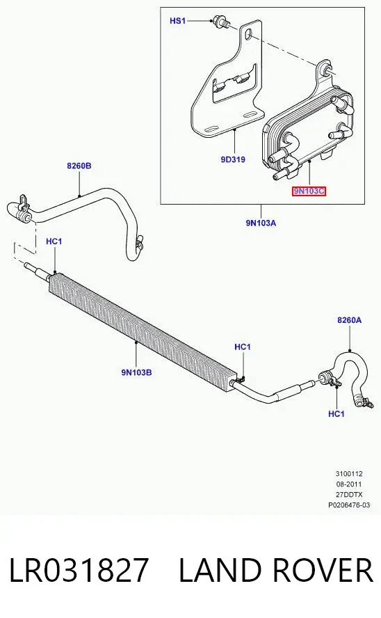 Radiador de aceite debajo del filtro LR031827 Land Rover