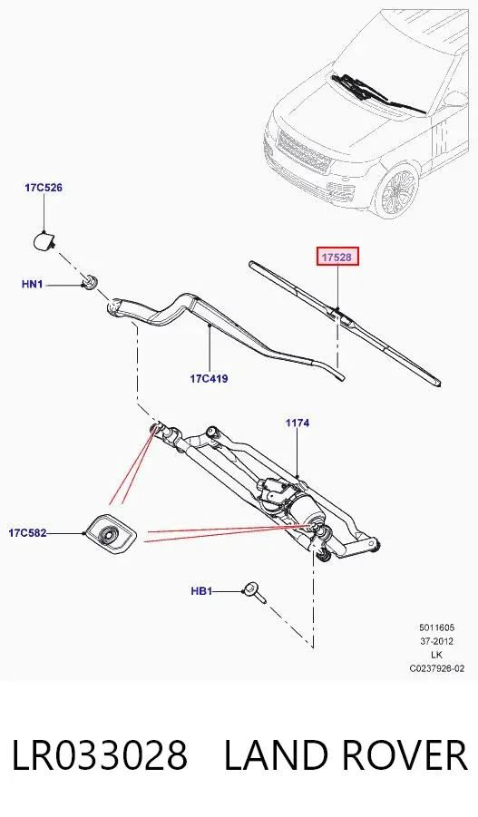 Escobilla del limpiaparabrisas del lado del conductor LR033028 Land Rover