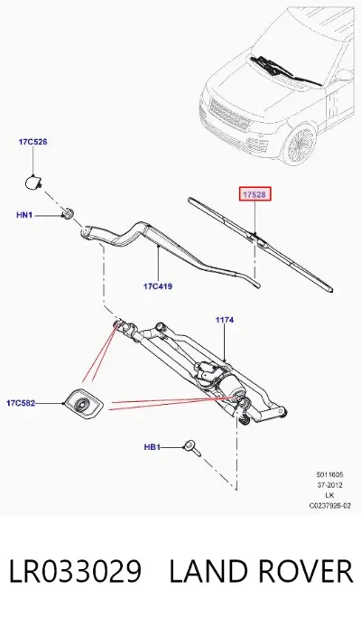 Escobilla del limpiaparabrisas del lado del pasajero LAND ROVER LR033029