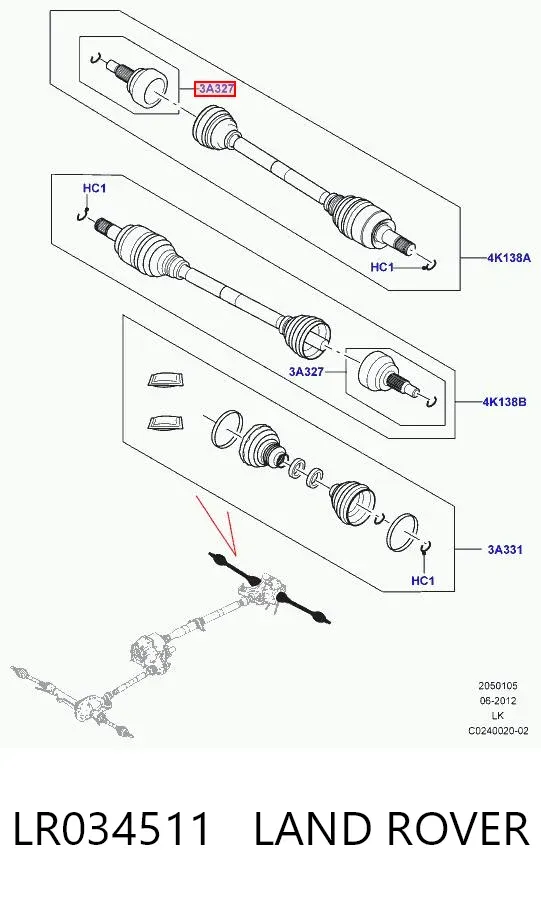 Junta homocinética exterior trasera LR034511 Land Rover