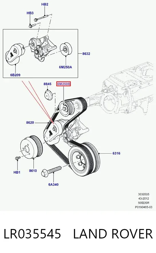 Polea inversión / guía, correa poli V LR035545 Land Rover