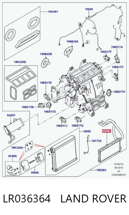 Radiador calefacción LR036364 Land Rover