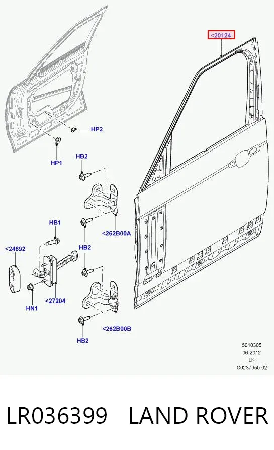 Puerta delantera derecha LR036399 Land Rover