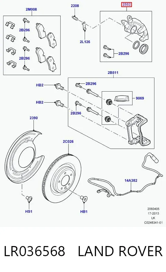 Pinza de freno trasera izquierda LR036568 Land Rover