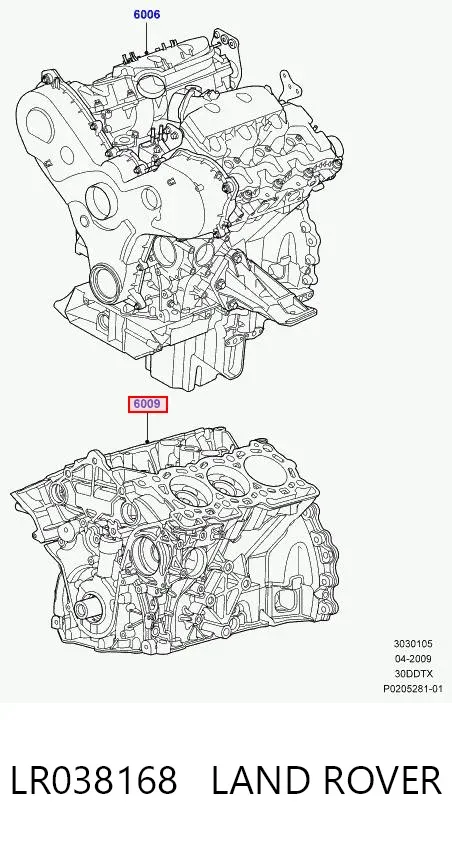 Bloque de cilindros del motor LR038168 Land Rover