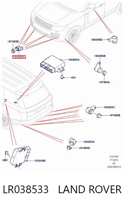 Sensor de aparcamiento trasero LAND ROVER LR038533