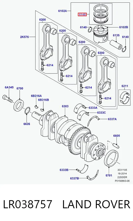 Juego de aros de pistón para compresor, 1 cilindro, STD LR038757 Land Rover