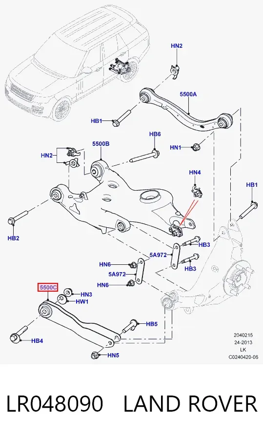 Brazo de suspensión trasero inferior derecho LR048090 Land Rover