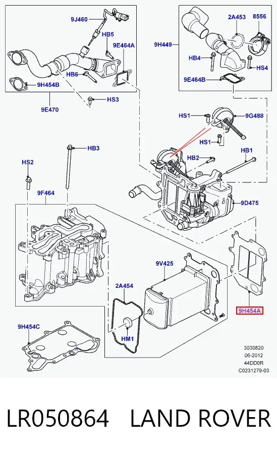 Junta del enfriador EGR del sistema de recirculación de gases LR050864 Land Rover