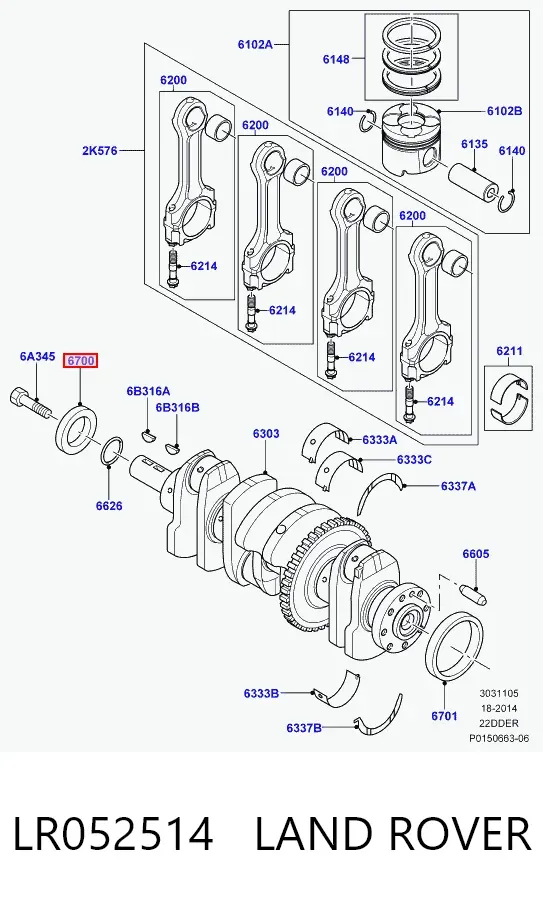 Retén de cigüeñal frontal LR052514 Land Rover