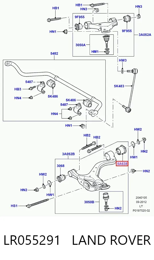 Buje del brazo de suspensión delantero superior LR055291 Land Rover