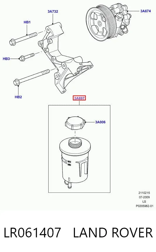 Depósito de bomba de dirección hidráulica LR061407 Land Rover