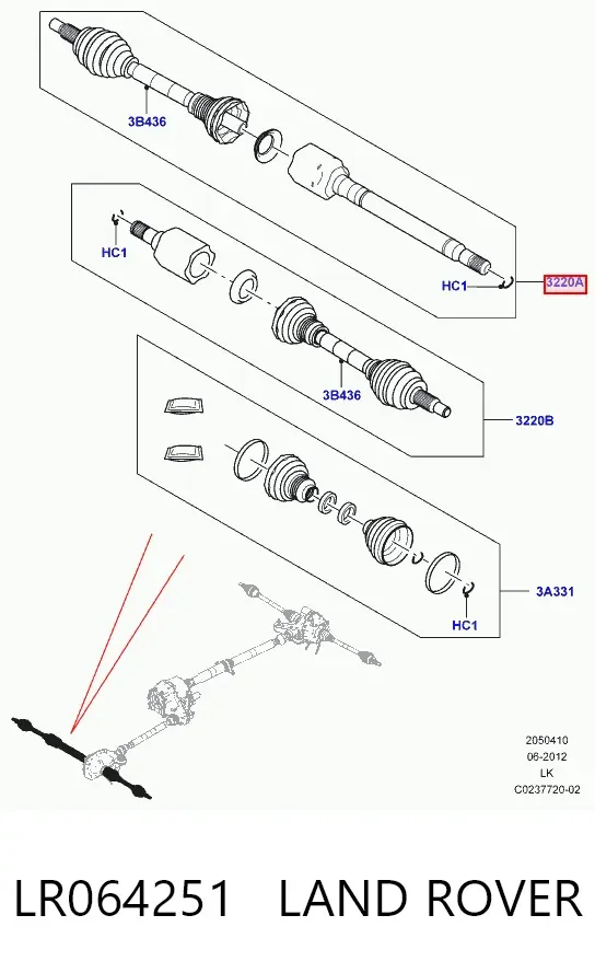 Semieje delantero derecho LR064251 Land Rover