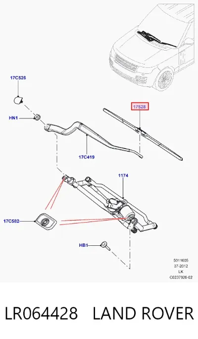Escobilla del limpiaparabrisas del lado del pasajero LAND ROVER LR064428