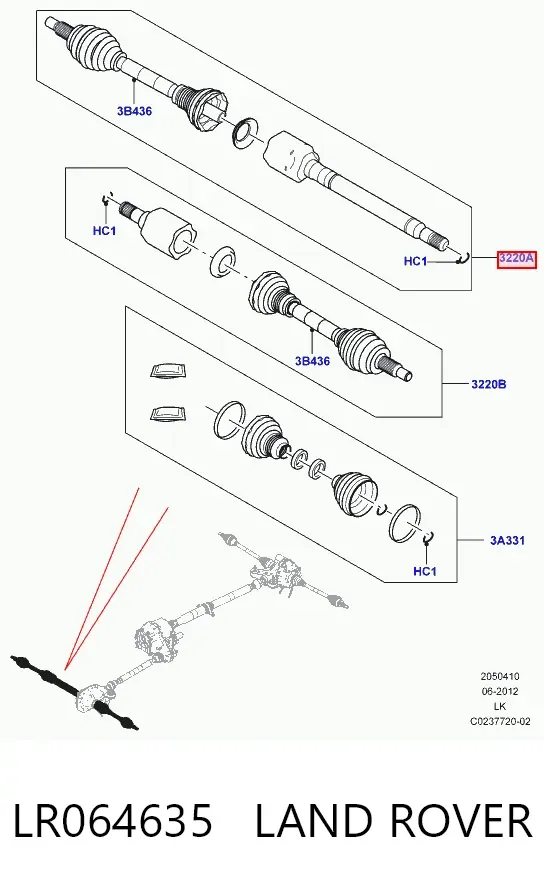 Semieje delantero derecho LR064635 Land Rover