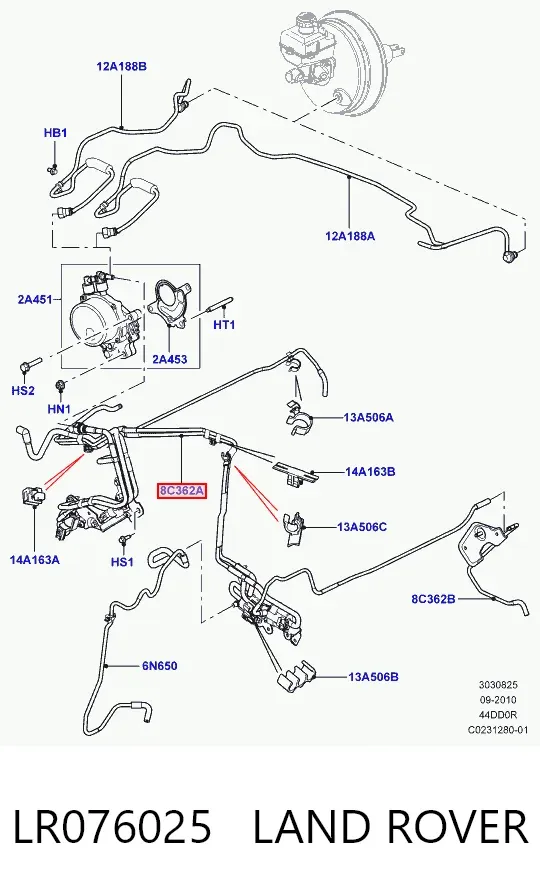 Tubo de vacío del servofreno LR076025 Land Rover