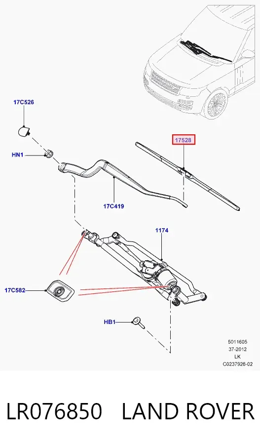 Escobilla del limpiaparabrisas del lado del conductor LR076850 Land Rover